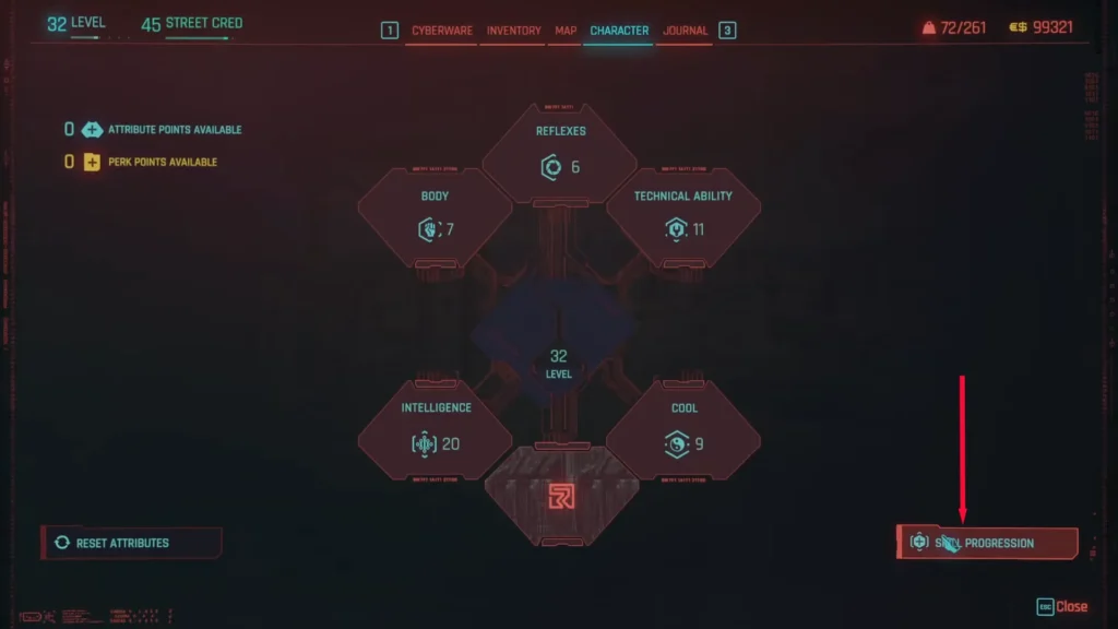 Character skill progression reference
